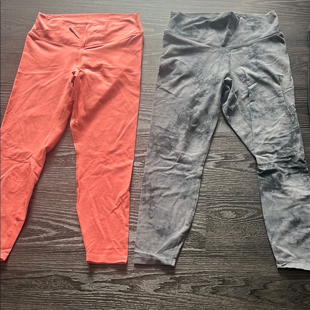 Extra High-Rise Go Dry Coral and Gray Distressed Leggings w/ Stretchy Waistband